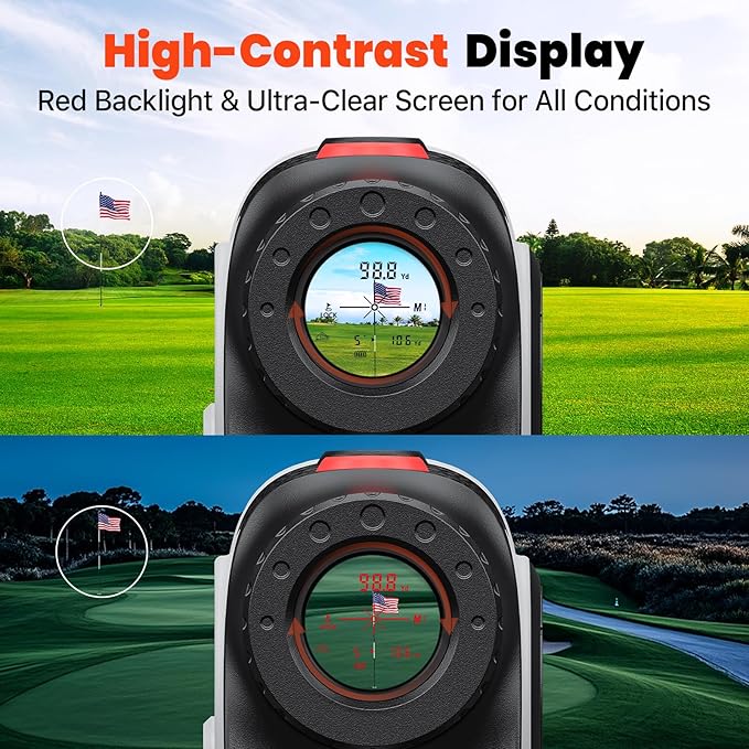 Golf Rangefinder with Slope & Red Backlight, 1500Yards Laser Range Finder, 0.3s FlagLock Vibration, 7X Magnification, Magnet Stripe, 85% Transmission Lens for Golfing/Hunting, Golf Accessories