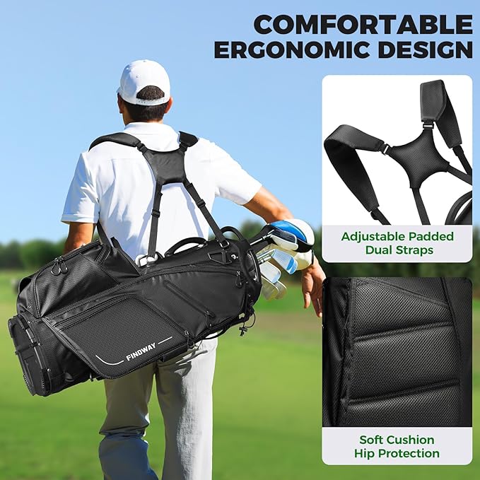 Findway 14 Way Golf Stand Bag, Lightweight Golf Bag with Stand for Men Women, Golf Club Carry Bag with Dual Strap, Rain Cover, Multiple Pockets, Golf Ball Holder
