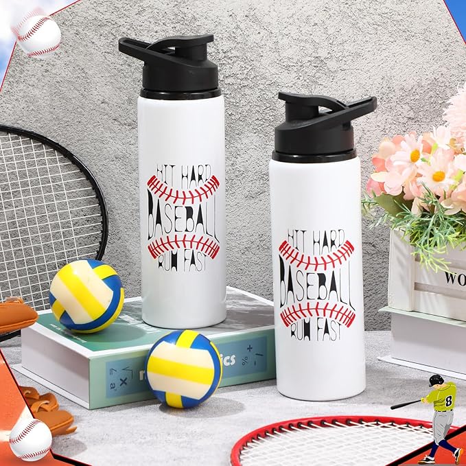 Hushee 12 Pcs 25 oz Baseball Water Bottles Bulk Aluminum Sport Bottles with Leakproof Lid Baseball Gift for Team Men Players Fan Coach(Hit Hard)