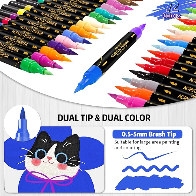 72 Colors Acrylic Paint Pens, 36 Pack Dual Tip Acrylic Paint Pens Markers - Image 3