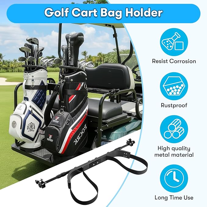 Kartols Golf cart Bag Holder Bracket No-Drilling Golf Club Holder for 2+2 Golf Cart Rear Seat for Yamaha, EZGO, Club Car, with 1 Inch Square Tube, Universal Golf cart Accessories Adjustable