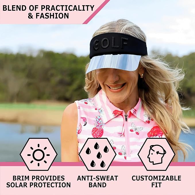 Funky Junque Women's UV 50 Adjustable Sun Visor - Golf Tennis Pickleball - Sports Themes Solid Colors Easter Pastels