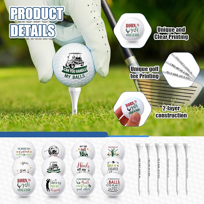MiniInflat 18 Pcs Funny Golf Balls Gifts Set 12 Humor Golf Balls and 6 Tees for Men Women Coworkers Employees Golfers Birthday Retirement