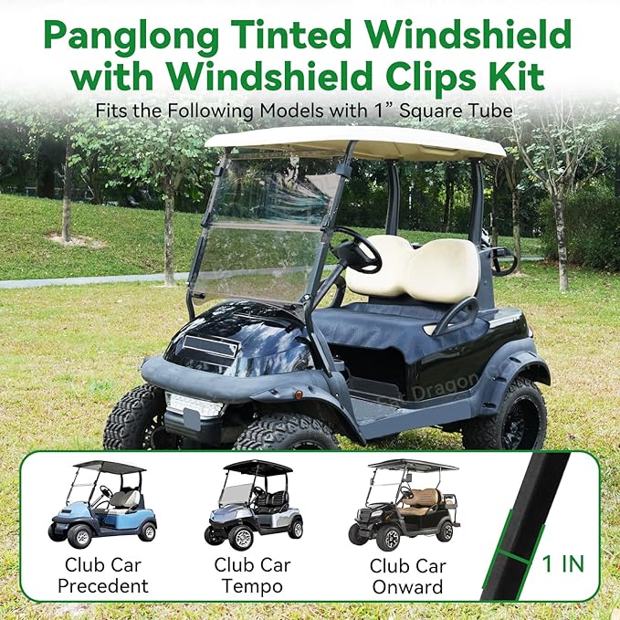 Panglong Precedent Golf Cart Tinted Windshield with all Windshield Clips, Fold Down Windshield Anti-UV Impact Resistant, Fit 2004-Up Club Car Precedent, Tempo, Onward Golf Carts-37.59"W X 33.97"H