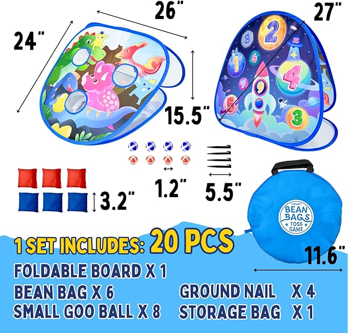 2 in-1 Dinosaur and Spaceship-Themed 27-inch Bean Bag Toss Game Set - Image 8