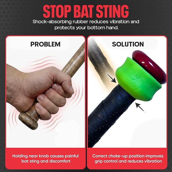 Grip-N-Rip Knob Stacker Choke-Up Ring for Baseball/Softball Bats Provides Choking Up Space & Relief from Bat Sting, Stackable for Custom Fit and Comfort