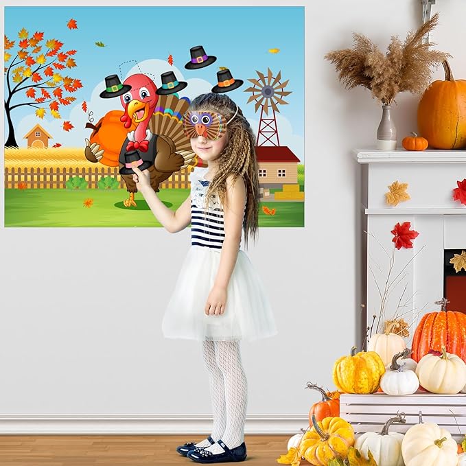 ASTARON Pin The Hat on Turkey Thanksgiving Pin The Tail Party Games Activities - Image 5