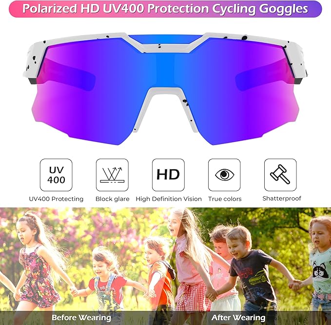 FEISEDY Kids Sunglasses Youth Baseball Sun Glasses, UV400 Sports Teens Cycling Shades for Boys Girls Age 8-16 B0048