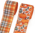 2 Rolls Fall Pumpkins Ribbons for Bows, Thanksgiving Wired Edge Burlap Ribbon by Estivaux