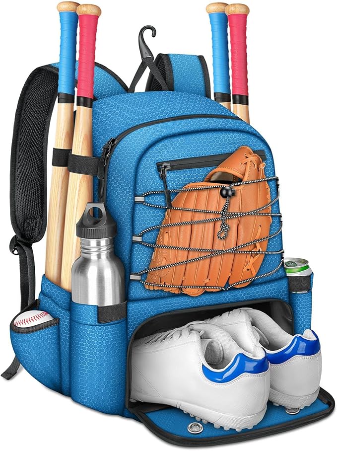 MATEIN Baseball Bat Bag for 4 Bats with Ball Pocket, Lightweight Youth Baseball Backpack with Shoe Compartment, Large Capacity Softball Equipment Bag with Fence Hook for TBall Gear, Helmet, Glove