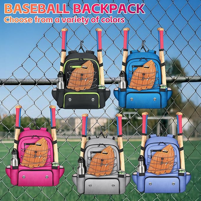 MATEIN Baseball Bat Bag for 4 Bats with Ball Pocket, Lightweight Youth Baseball Backpack with Shoe Compartment, Large Capacity Softball Equipment Bag with Fence Hook for TBall Gear, Helmet, Glove
