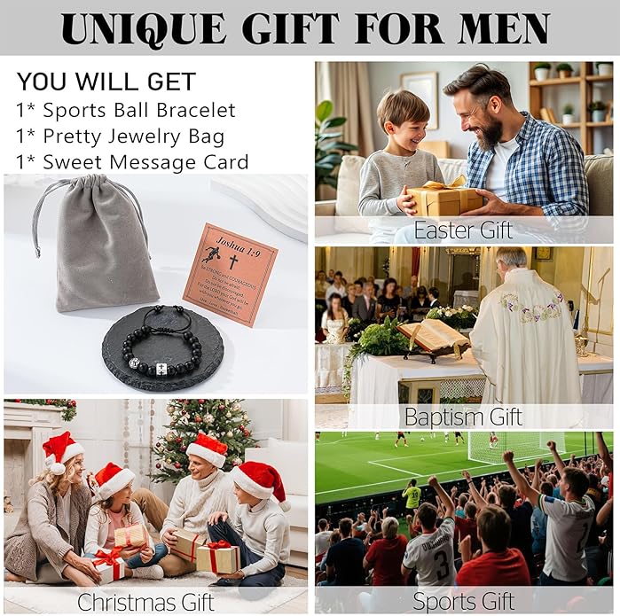 Soccer/Football/Basketball/Baseball Bracelet for Boys, Cross Beaded Bracelet Gifts for Men Boys Teen Son Grandson Players Team Fan Brother Nephew,Graduation Gifts