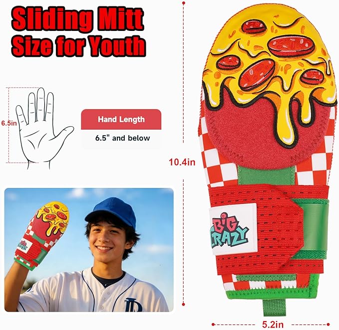 Big Crazy Baseball Sliding Mitt for Youth Sliding Mitt Glove Universal Left/Right Hand Drippy Drip Accessory Pizza Cookies