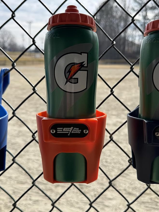 Fence Cup Holder | Drink Holder for Chain Link Fence | Fits Stanley, Yeti & Gatorade | Baseball Dugout, Softball, Pickleball & Tennis | Made in USA | The Fence Buddy (Orange)