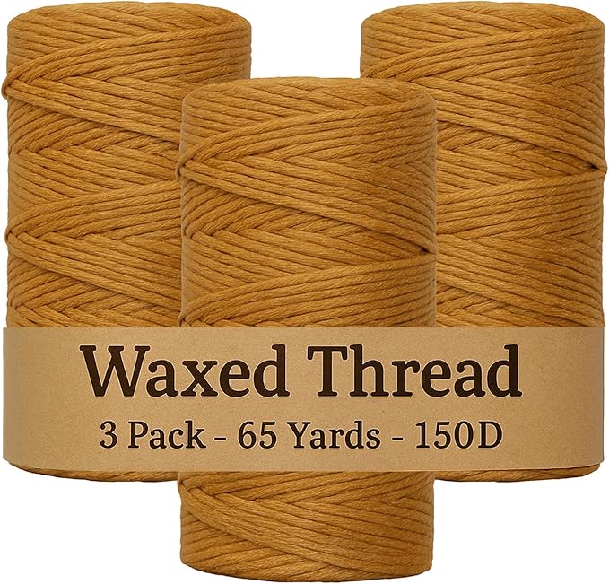 Waxed Thread 3X Wax Thread, 65 Yardx0.8mm Wax String, 150D Waxed Leather String by Kraftex
