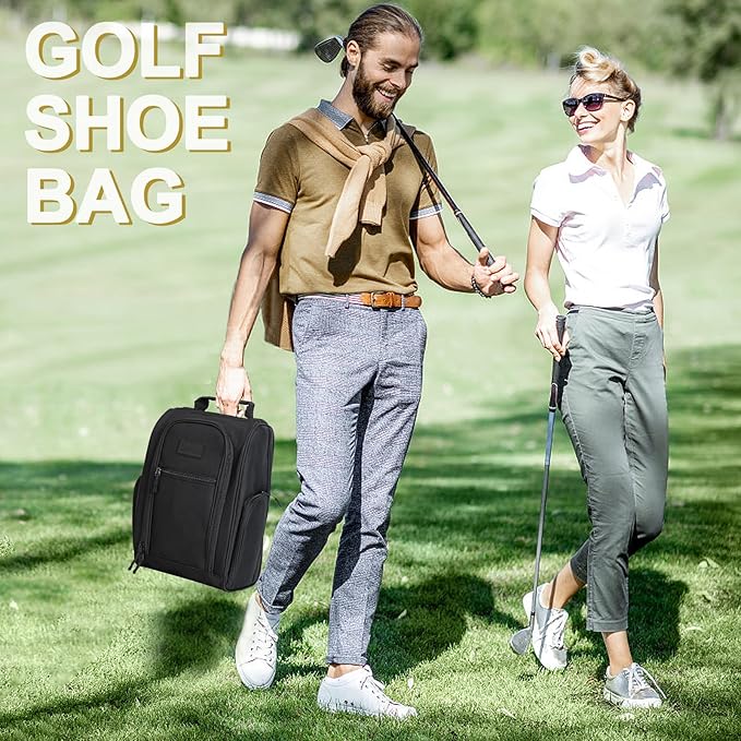 Goloni Golf Shoe Bag for Men Women, Ventilated Golf Shoe Bag with Side Pockets, Lightweight Portable Golf Shoe Carrier for Golf Shoes, Tees, Balls & Accessories,Black