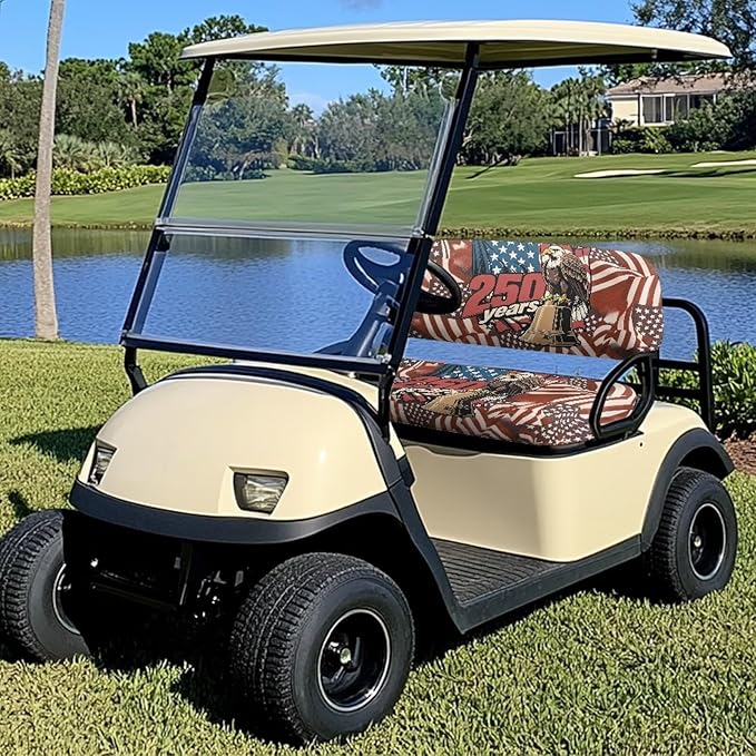Bulopur Eagle Golf Cart Blanket Seat Covers 250 Years USA Flag Club Car Golf Cart Seat Covers Non-Slip Breathable Cozy 2 PCS Golfcart Cushion Cover Washable