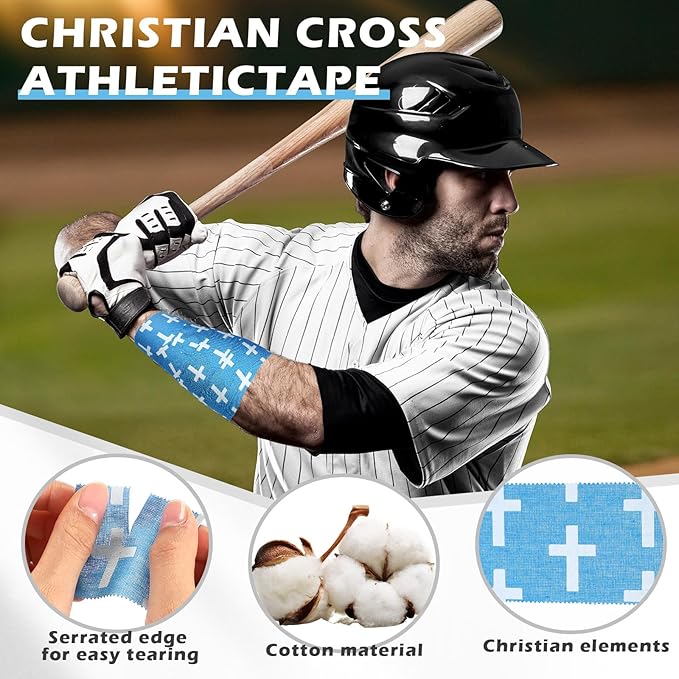 TrelaCo 2 Pcs Wrist Tape Baseball Cross Athletic 2in x 23ft Cotton Cross Wrist Tape Serrated Edges for Fingers Ankles Injury Wrap, Football Baseball Hockey Soccer (Blue)