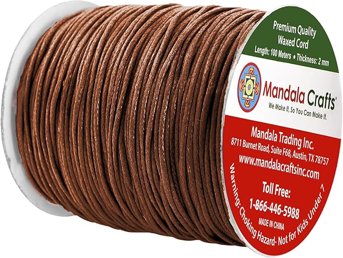 Mandala Crafts 2mm 109 Yards Brown Cotton Waxed Cord - Image 2