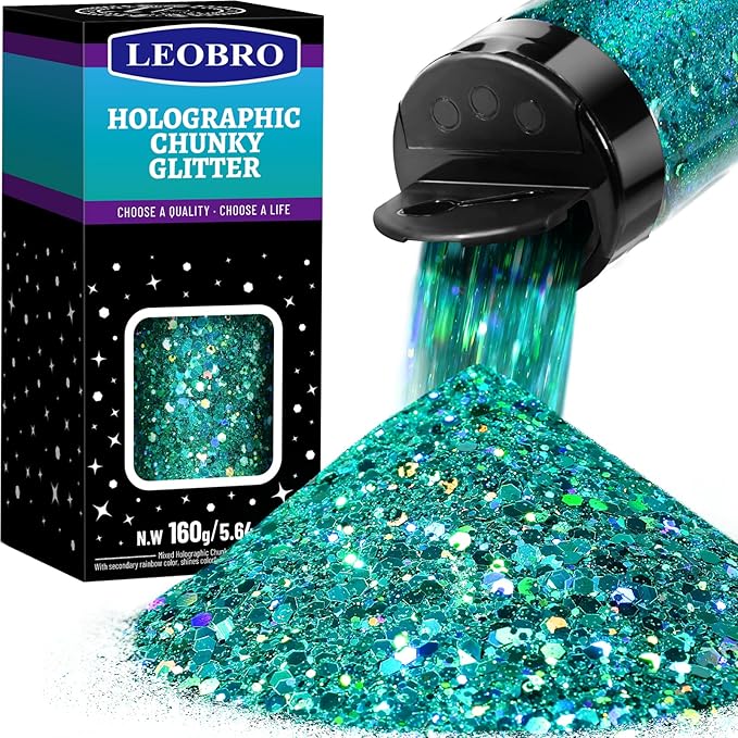 LEOBRO Blue Glitter, 160G/5.64OZ Holographic Chunky Glitter by LEOBRO