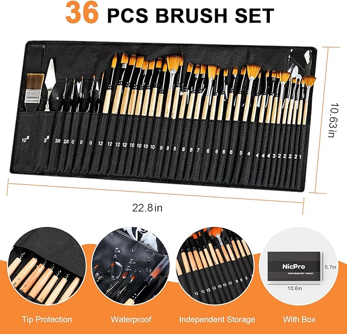 Nicpro 36pcs Paint Brush Set, Professional Paintbrushes - Image 6