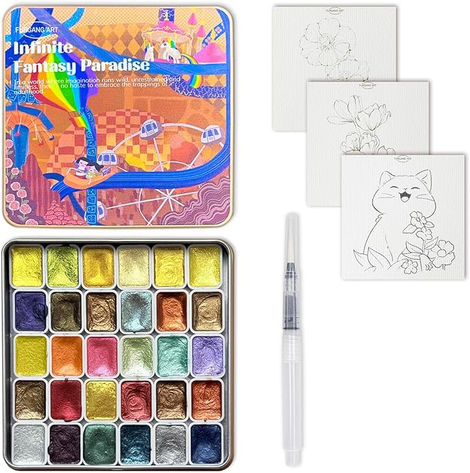 Glitter Watercolor Painting Kit, 30 Color Shifting Watercolor Paint Set by FURGANGART