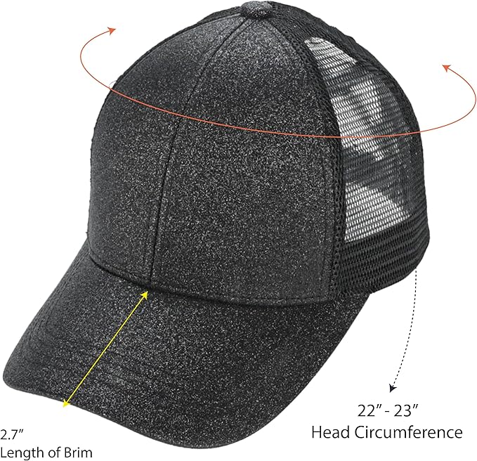 C.C Ponycap Messy High Bun Ponytail Adjustable Glitter Mesh Trucker Baseball Cap