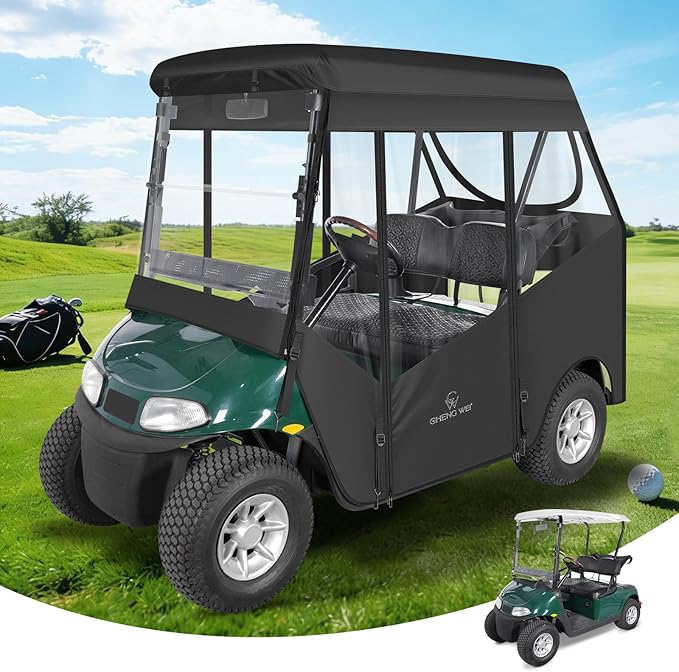 2 Passenger Golf Cart Enclosures for EZGO RXV 2 Seater, Waterproof 600D Oxford Driving Rain Cover with Full Roll Up Clear Windows & Doors