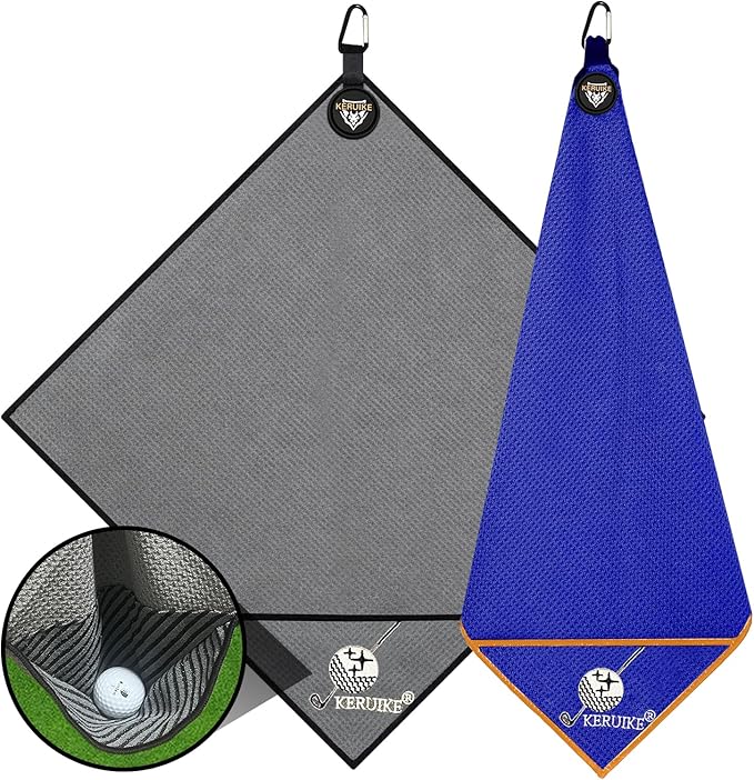 Magnetic Golf Towel 2 Pack 20" x 20" with Clip & Cleaning Pocket - Microfiber Waffle Ultra Absorbent, Golf Club & Ball Cleaner, Magnet for Clubs Essential Golf Accessories Golf Gifts for Men Women