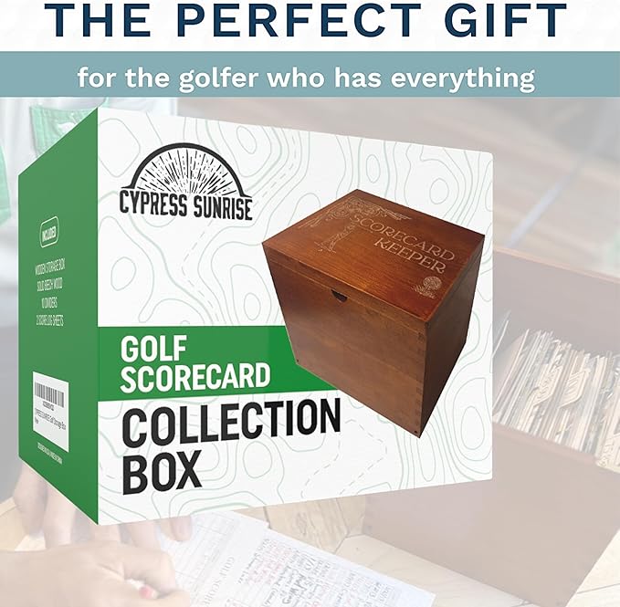 Golf Scorecard Keeper - Storage Box Organizer for Scorecards Photos and Accessories | Comes with 10 Dividers and 2 Score Logs - Display Golf Score Card Collection Neatly - Great Gift for Golfers