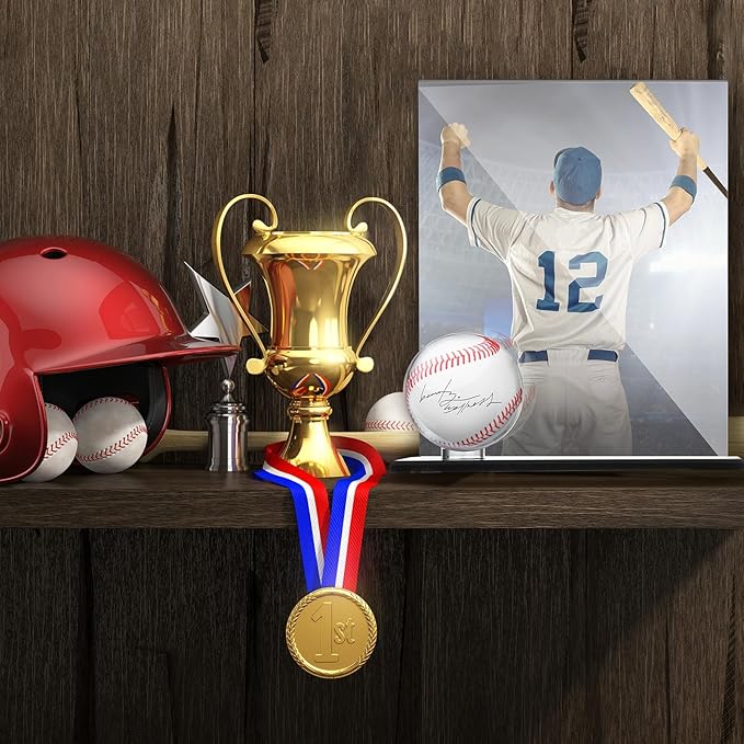 DoubleFill Acrylic Baseball Display Case for Ball and Cards Clear Base Ball Holder Ring Stand Set Centerpieces Protector Memorabilia Showcase for Official Size Baseball(Large)