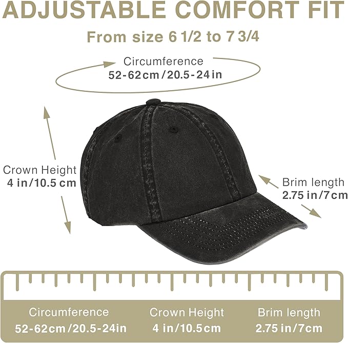 Classic Dad Hat Cotton, Low-Profile Plain Baseball Cap, Adjustable, Breathable and Packable