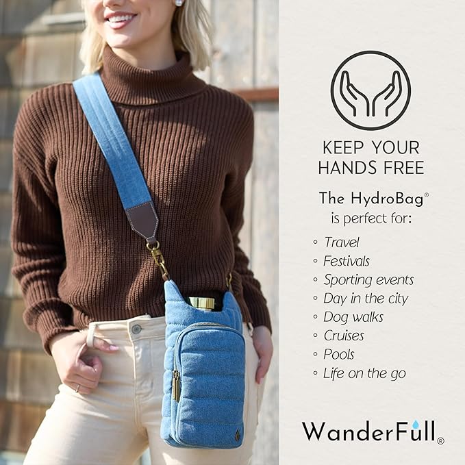 WanderFull® Original HydroBag® Collection, Water Bottle Holder, Gift for Women, Mom, Girlfriend, w/Strap & Phone Pocket, Hands-Free Crossbody Water Bottle Bag