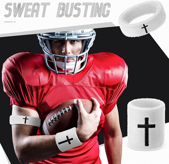 Soulchen 4 pcs Cross Bicep Bands Wrist Bands Christian Arm Sweat Wristbands Absorbent Armband for Men Women Football Baseball Players Sports Activities Supplies