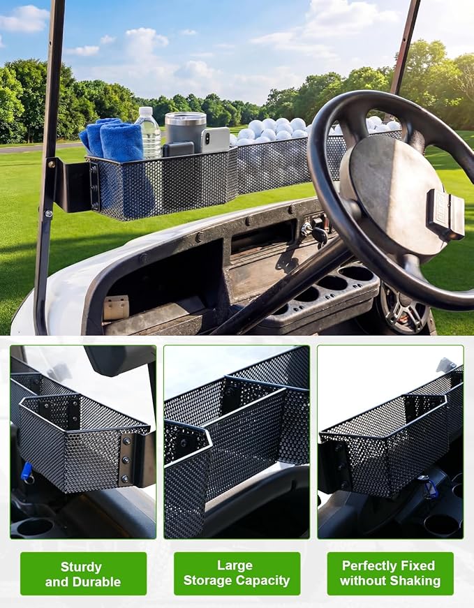 Golf Cart Front Inner Basket for EZGO TXT RVX VALOR Yamaha G29 Drive2 G16-G22 Club Car DS Tempo Modular Mesh Storage Tray Organizer for Extended Space (EZGO TXT 1994-2013)