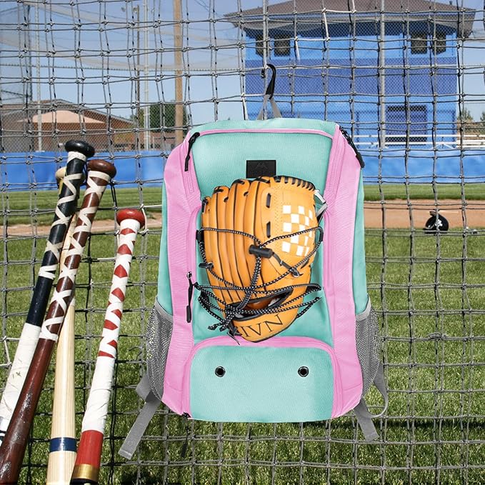 MATEIN Baseball Backpack, Softball Bat Bag with Shoes Compartment for Youth, Boys and Adult, Lightweight Baseball Bag with Fence Hook Hold TBall Bat, Batting Mitten, Helmet, Caps, Teeball Gear