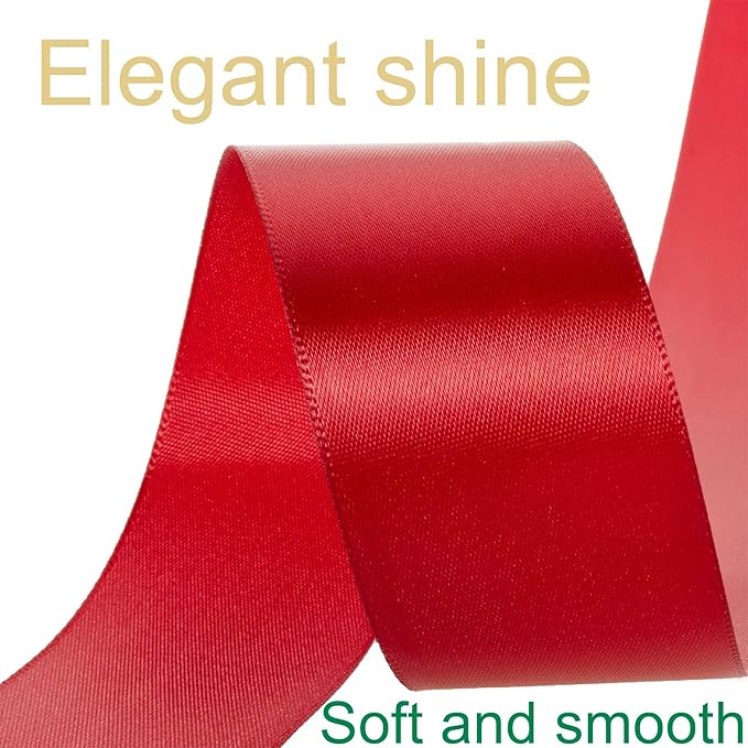 1-1/2 Inch Red Ribbon, 50 Yards Craft Polyester Satin Ribbon Perfect - Image 3