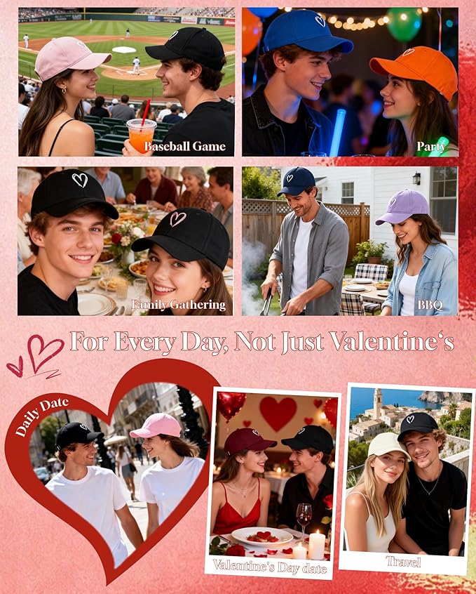 Zando 2026 Trendy Heart Baseball Caps for Women Men Girls Dad Adjustable Cute Cotton Trucker Hat for Casual Travel Sports