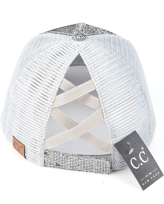 C.C Ponycap Messy High Bun Ponytail Adjustable Glitter Mesh Trucker Baseball Cap