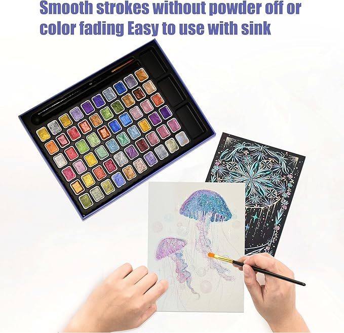 Mini Shimmer Watercolor Paint Set, 60 Colors Glitter Metallic Watercolour - Image 4