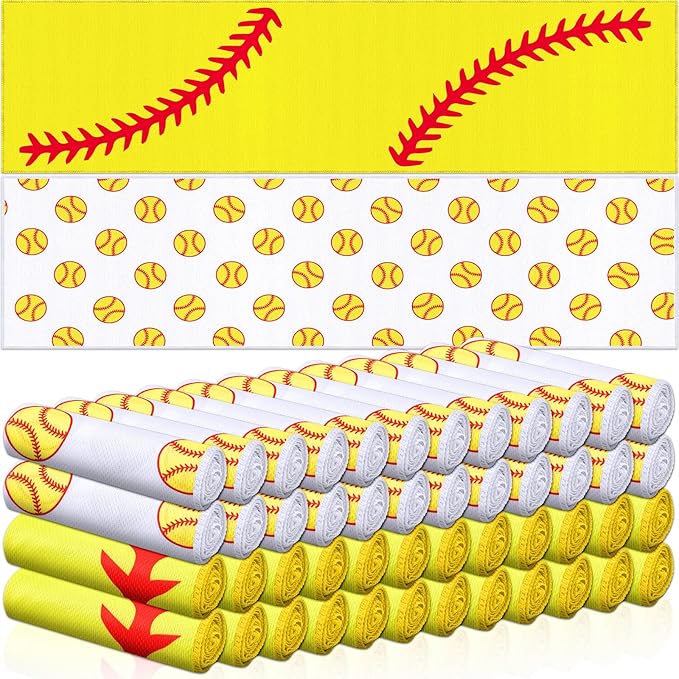 FuWeave 50 Pcs Sports Cooling Towels Baseball Basketball Softball Breathable Soccer Football Volleyball Microfiber Ice Towel Fast Drying for Party Favors Team Gift (Softball,40 x 12 Inch)