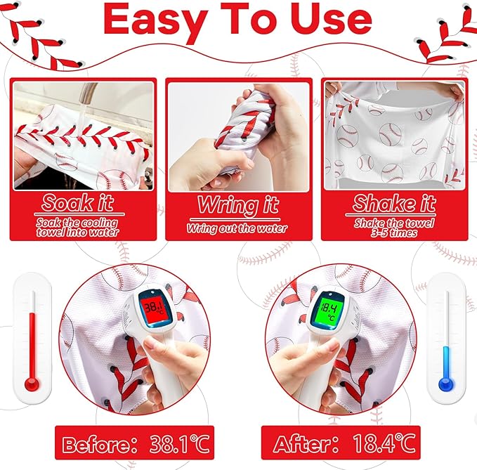 30Pcs Baseball Cooling Towels for Neck and Face 40 x 12 Inch Baseball Sports Team Gifts Workout Ice Towel for Gym Sweat Microfiber Breathable Chilly Bulk Neck Wraps for Athletes Camping Travel Outdoor