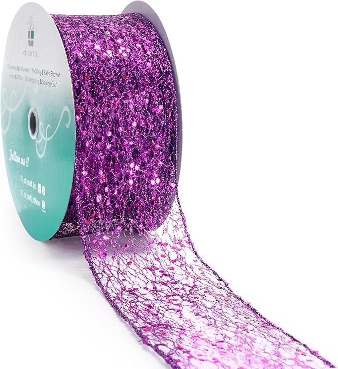 CT CRAFT LLC Sparkling Glitter Mesh Wired Ribbon 2.5" x 20 Yards Purple by CTCRAFTLLC