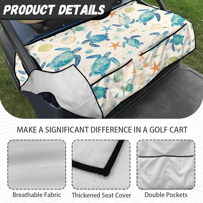 Golf Cart Seat Covers, Universal Golf Cart Seat Towel Blanket with 4 Front Pockets & Nonskid Bottom Fits for Club Car 2 Person Seats Golf Carts