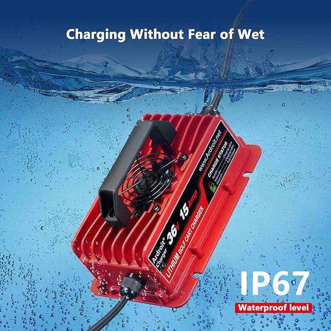 36V Lithium Battery Charger, 43.8V 15A Fast Charging for Golf Cart, IP67 Waterproof, 36 Volt 15 Amp Lithium Charger, Fully Automatic Smart Charging