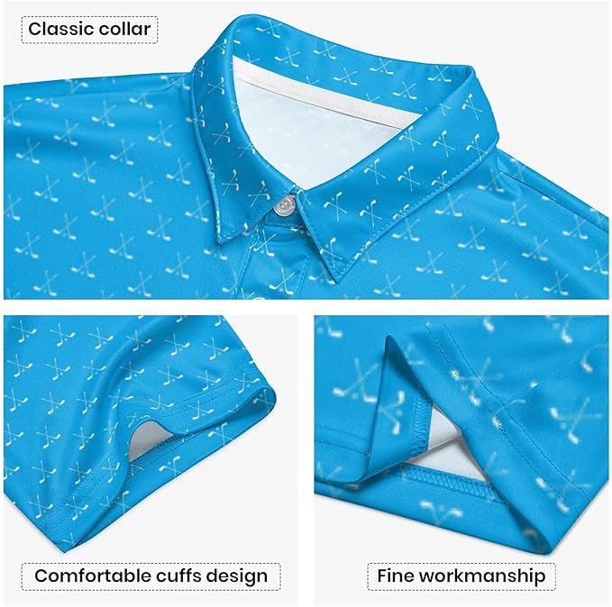 Golf Polo Shirts for Men Funny Print Short Sleeve Golf Shirts Performance Golf Polos