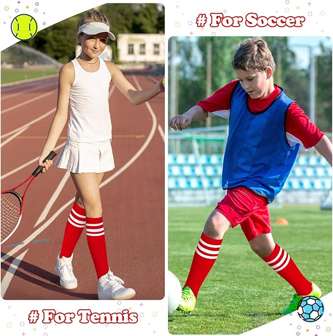 Sarfel Kids Soccer Socks Toddler Soccer Socks Girls Boys Soccer Socks Kids Tube Socks with Stripes Toddler Knee High Socks
