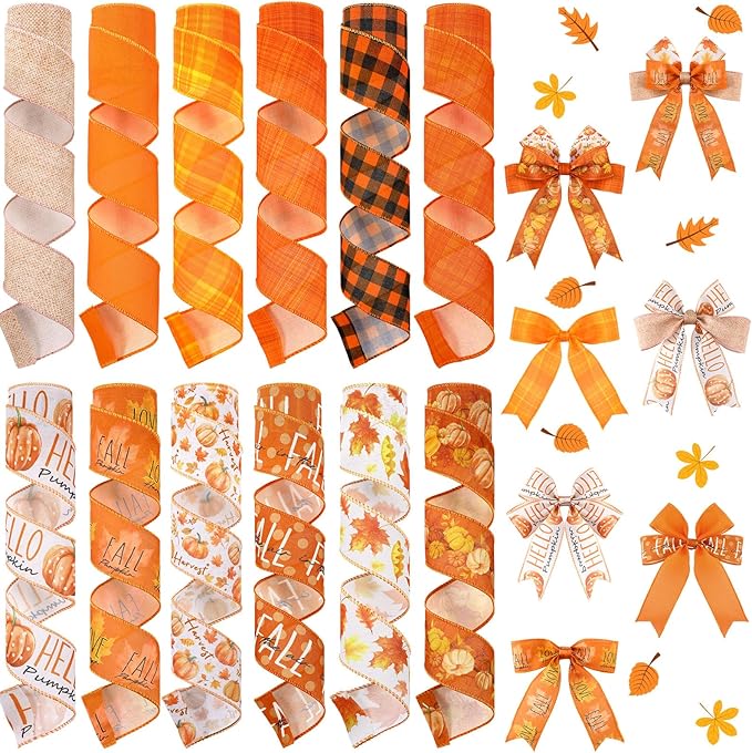 12 Rolls Fall Wired Edge Ribbon by Unknown