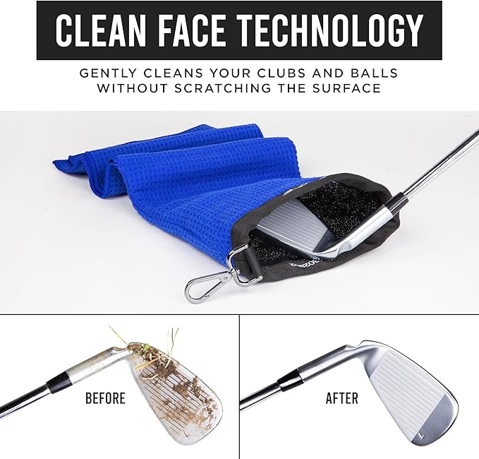Club Scrub Towel Pro, Golf Club and Ball Cleaning Pouch with Attached Towel, Waterproof Exterior, Clean Face Technology Liner, Machine Washable, Cleans Club Grooves, Waffle-Weave Microfiber