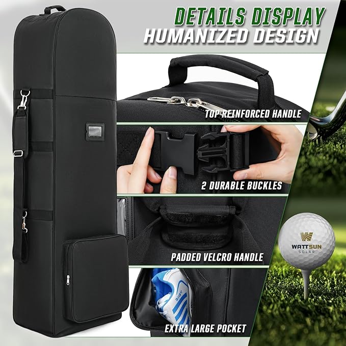 DAREKUKU Golf Travel Bags for Airlines with Adjustable Support Rod and Detachable Shoulder Straps, Hard case Top Soft Foldable Golf Club Travel Covers